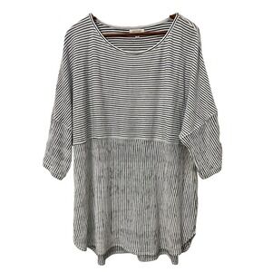 Max Studio Striped Tunic Top 3X Black White Round Neck 3/4 Sleeve